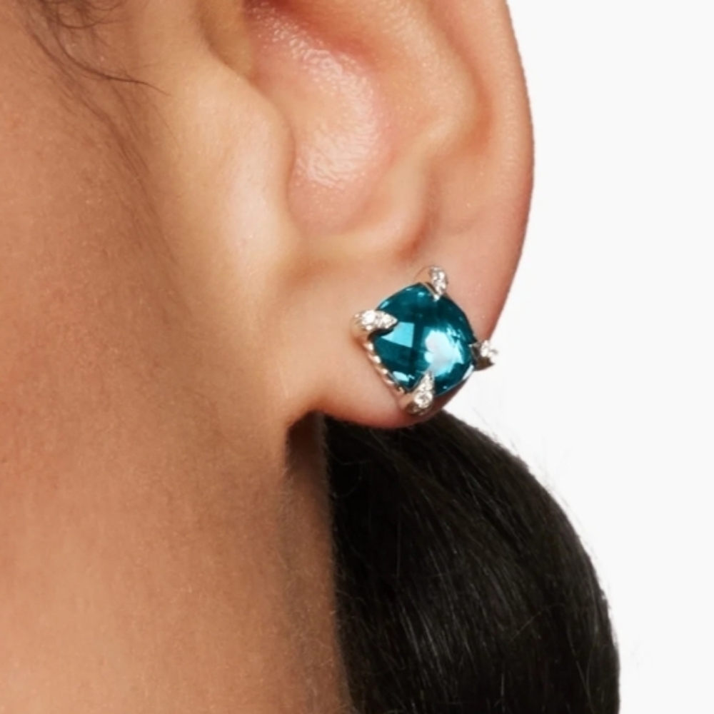 DY Silver Hampton topazx&diamonds stud earrings. 9mmx9mm